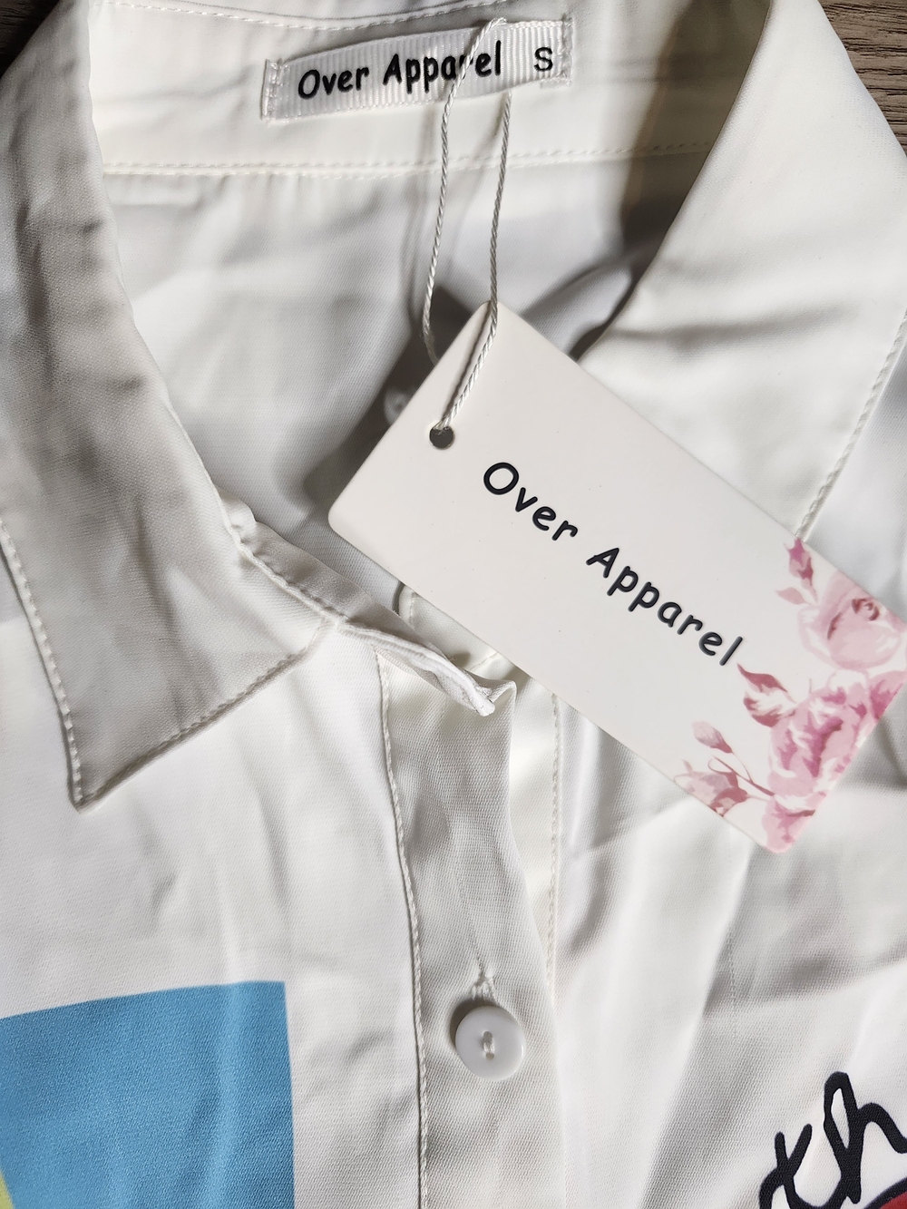 White Pop-Art Button-Down Shirt Dress with Graphic Panels - Picture 6 of 7